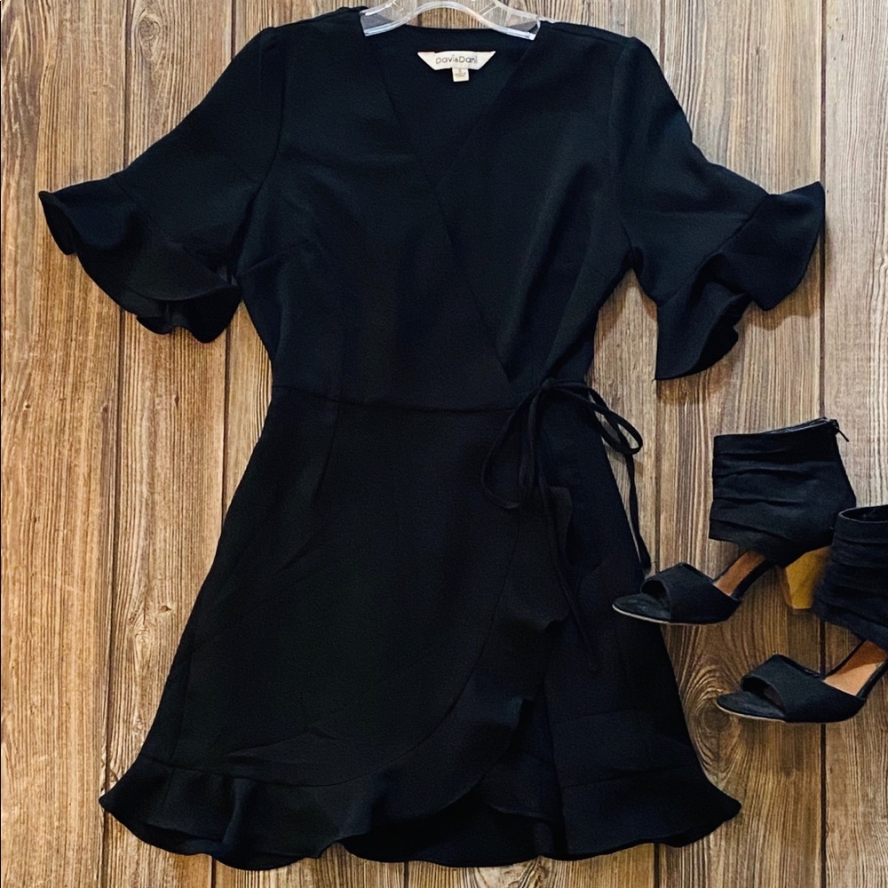 Black Wrap Ruffle Romper